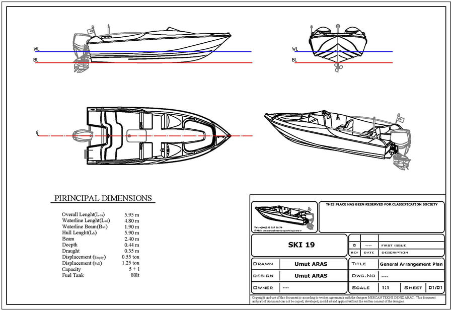 yelkenli tekne planı çizimi
